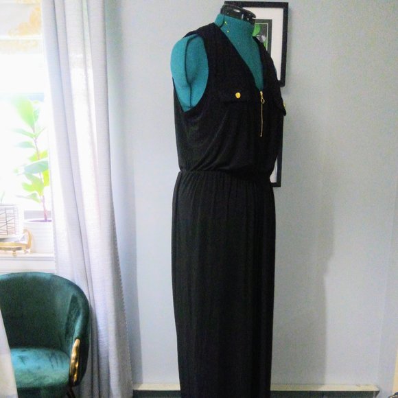 NWT Emma & Michele Sleeveless Black Maxi Dress w/ Gold Accents Sz XL